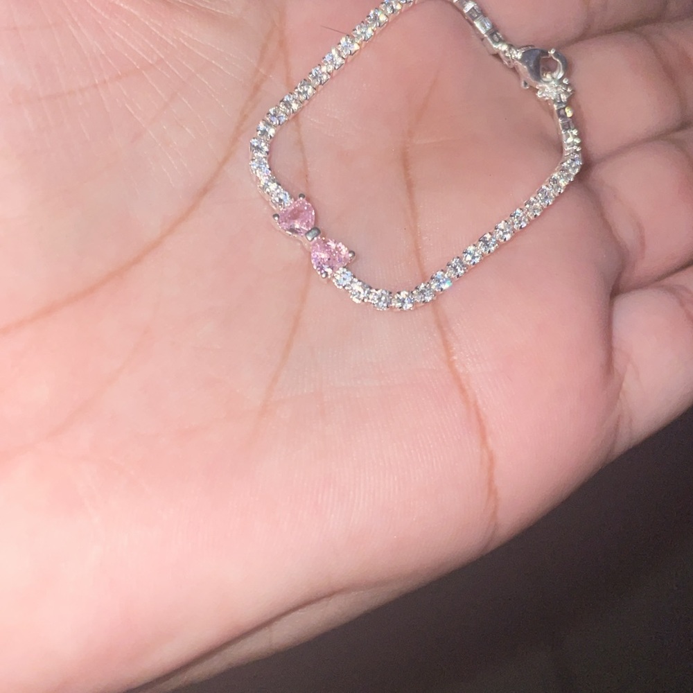 Elegant Silver and Pink Bow Bracelet for Baby